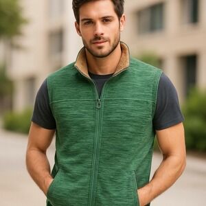 Outdoor Life Men's Jacket Large Green‎ Polar Fleece Vest Pockets Full Zip